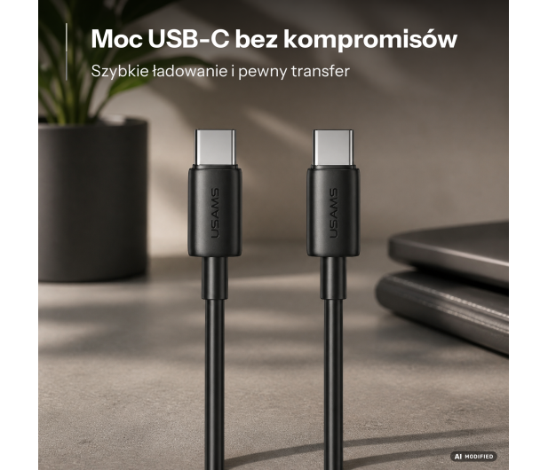 USAMS Kabel USB-C na USB-C 60W 1mFast Charging YD Series czarny - 1569001 - zdjęcie 2